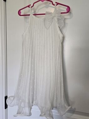 Cherokee White Pleated Chiffon Dress with Shoulder Bow
